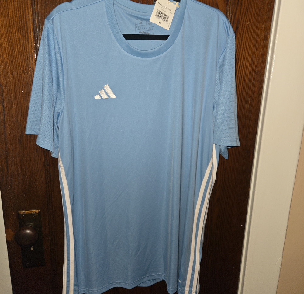 adidas Men’s Light Blue Athletic Jersey with White Stripes